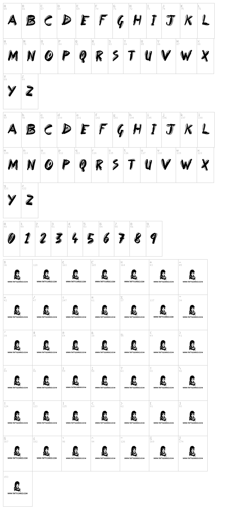 Broken Dreams font map